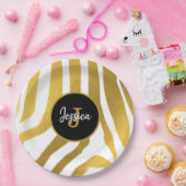 Gepersonaliseerd Faux Gold Zebra Print Stripes Pat Papieren Bordje (Feest)