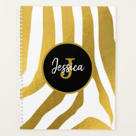 Gepersonaliseerd Faux Gold Zebra Print Stripes Pat Planner