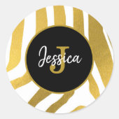 Gepersonaliseerd Faux Gold Zebra Print Stripes Pat Ronde Sticker (Voorkant)