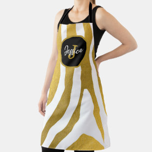 Gepersonaliseerd Faux Gold Zebra Print Stripes Pat Schort