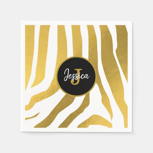 Gepersonaliseerd Faux Gold Zebra Print Stripes Pat Servet (Voorkant)