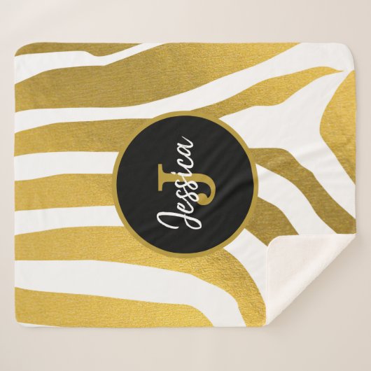 Gepersonaliseerd Faux Gold Zebra Print Stripes Pat Sherpa Deken (Voorkant (horizontaal))