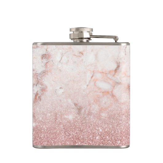 Gepersonaliseerd Faux Roos Gold Glitter White Marb Heupfles (Achterkant)