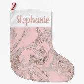 Gepersonaliseerd faux roze marmer grote kerstsok (Voorkant)