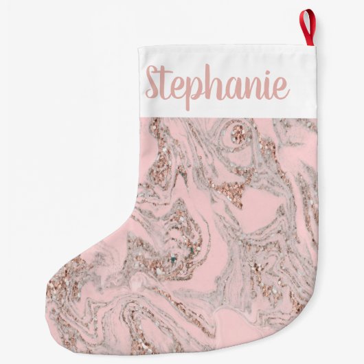 Gepersonaliseerd faux roze marmer grote kerstsok (Achterkant)
