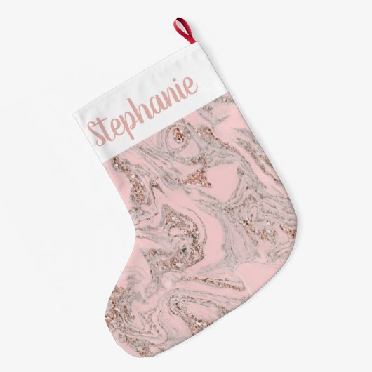 Gepersonaliseerd faux roze marmer grote kerstsok (Achterkant (Hangend))