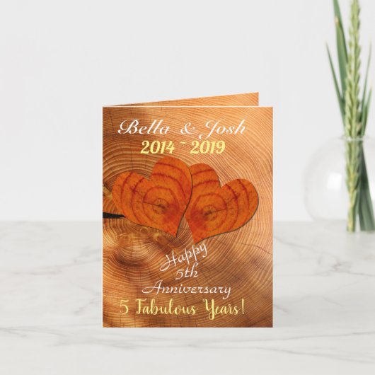 Gepersonaliseerd Faux Wood 5th Wedding Jubileum Kaart (Voorkant)