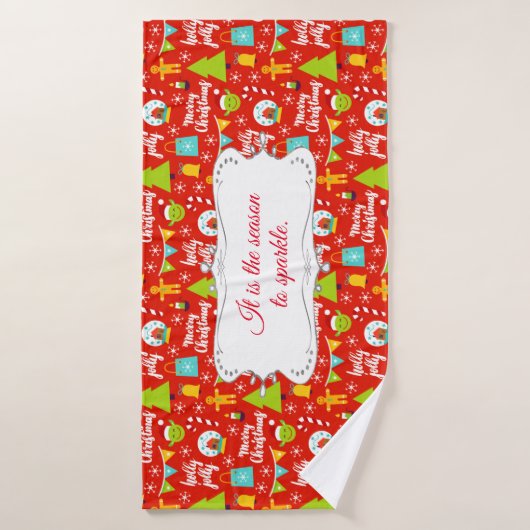 Gepersonaliseerd feestelijk kerstpatroon bad handdoek (Badhanddoek)