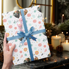 Gepersonaliseerd feestelijk met foto's en namen cadeaupapier