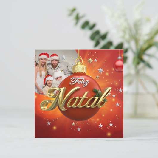 Gepersonaliseerd Feliz Natal Portugese kerst Feestdagenkaart (Staand voorkant)