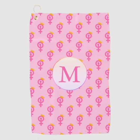 Gepersonaliseerd feministisch roze golfhanddoek (Voorkant)