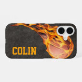Gepersonaliseerd Fiery Basketball iPhone 16 Hoesje (Achterkant horizontaal)