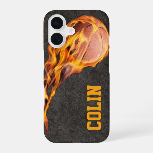 Gepersonaliseerd Fiery Basketball iPhone 16 Hoesje (Achterkant)