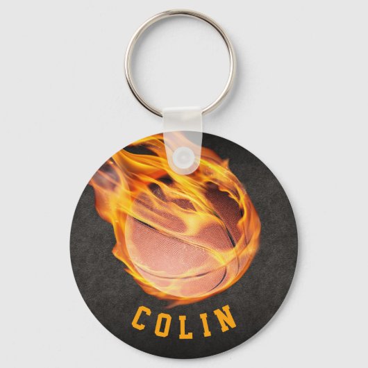 Gepersonaliseerd Fiery Basketball Sleutelhanger (Voorkant)