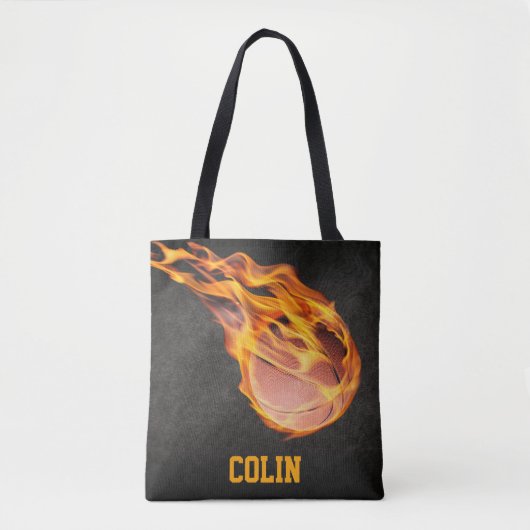 Gepersonaliseerd Fiery Basketball Tote Bag (Voorkant)