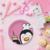 Gepersonaliseerd fijne verjaardag cupcake pinguïn papieren bordje (Feest)