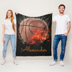 Gepersonaliseerd flaming Basketball Fleece Deken