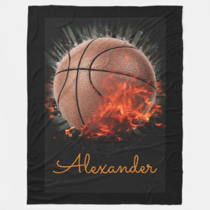 Gepersonaliseerd flaming Basketball Fleece Deken