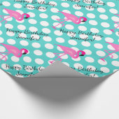 Gepersonaliseerd Flamingo- en pooldot-papier Cadeaupapier (Hoek)