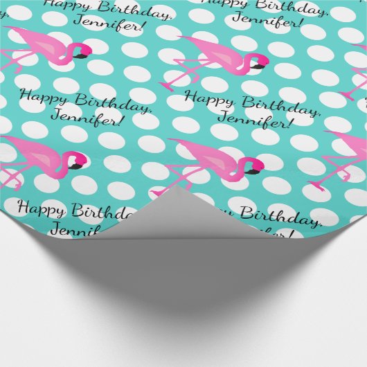 Gepersonaliseerd Flamingo- en pooldot-papier Cadeaupapier (Hoek)