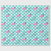 Gepersonaliseerd Flamingo- en pooldot-papier Cadeaupapier (Vlak)