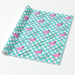 Gepersonaliseerd Flamingo- en pooldot-papier Cadeaupapier
