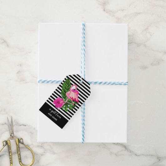 Gepersonaliseerd Flamingo Striped Gift Label Cadeaulabel (Met Touw)