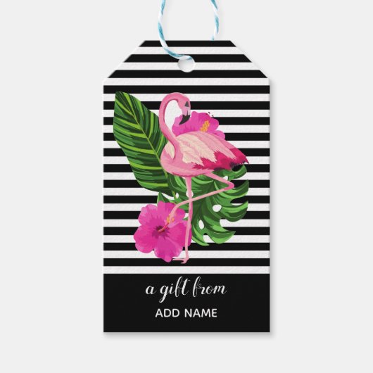 Gepersonaliseerd Flamingo Striped Gift Label Cadeaulabel (Voorkant)