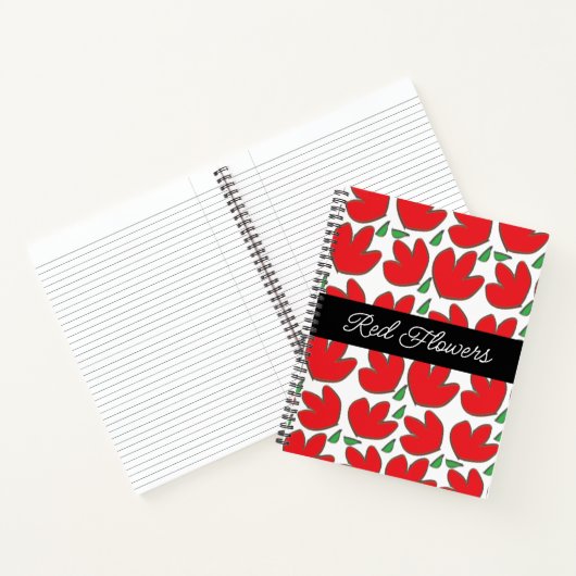 Gepersonaliseerd flessenpatroon rode bloemen notitieboek (Binnen)