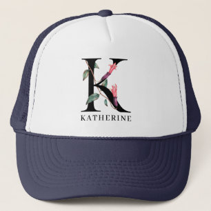 Gepersonaliseerd Floral Alphabet K Monogram Trucker Pet