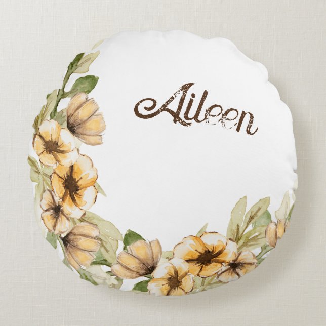 Gepersonaliseerd Floral bruidsmeisje cadeau idee Rond Kussen (Voorkant)