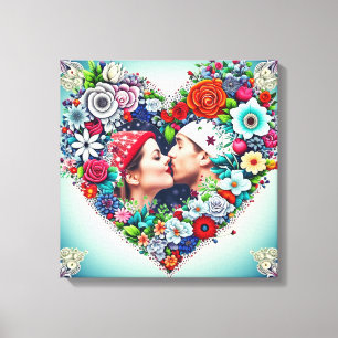 Gepersonaliseerd Floral Heart Lijst Romantisch cad Canvas Afdruk