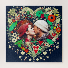 Gepersonaliseerd Floral Heart Lijst Romantisch cad Legpuzzel
