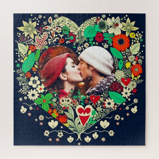 Gepersonaliseerd Floral Heart Lijst Romantisch cad Legpuzzel (Verticaal)