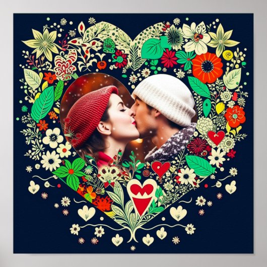 Gepersonaliseerd Floral Heart Lijst Romantisch cad Poster (Voorkant)