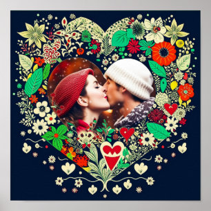 Gepersonaliseerd Floral Heart Lijst Romantisch cad Poster