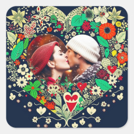 Gepersonaliseerd Floral Heart Lijst Romantisch cad Vierkante Sticker