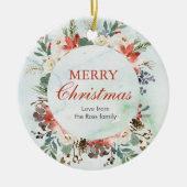 Gepersonaliseerd Floral Kerst Keramisch Ornament (Voorkant)