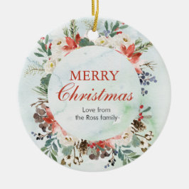 Gepersonaliseerd Floral Kerst Keramisch Ornament