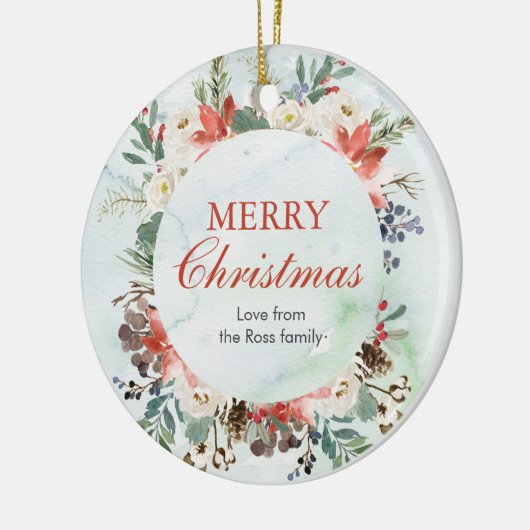 Gepersonaliseerd Floral Kerst Keramisch Ornament (Links)