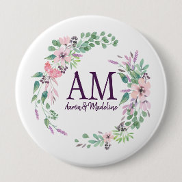 Gepersonaliseerd Floral Monogram, vers lentevolage Ronde Button 4,0 Cm