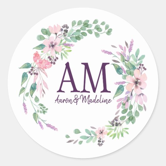 Gepersonaliseerd Floral Monogram, vers lentevolage Ronde Sticker (Voorkant)