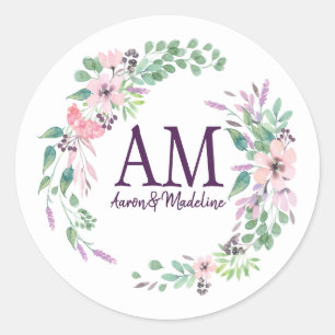Gepersonaliseerd Floral Monogram, vers lentevolage Ronde Sticker