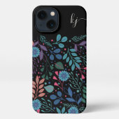 Gepersonaliseerd Floral Pattern Monogram iPhone Hoesje (Achterkant)