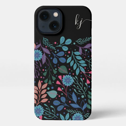 Gepersonaliseerd Floral Pattern Monogram iPhone Hoesje (Achterkant)