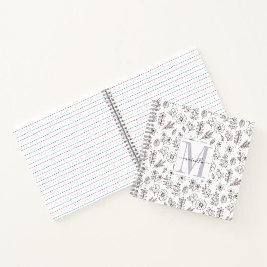 Gepersonaliseerd Floral Pattern Monogrammed Notitieboek (Binnen)