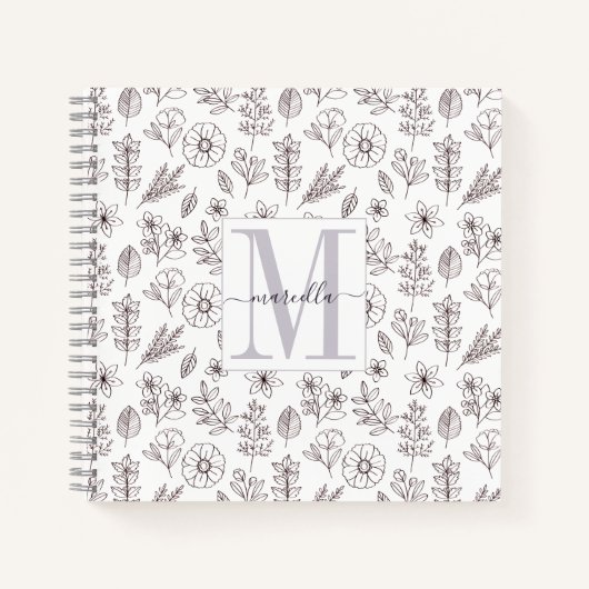 Gepersonaliseerd Floral Pattern Monogrammed Notitieboek (Voorkant)