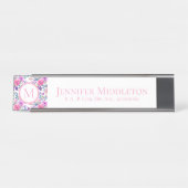 Gepersonaliseerd Floral Pink Monogram Bureau Naambordje (Voorkant)