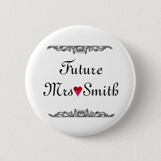 Gepersonaliseerd Floral Swirl Border Future Mrs. Ronde Button 5,7 Cm (Voorkant)