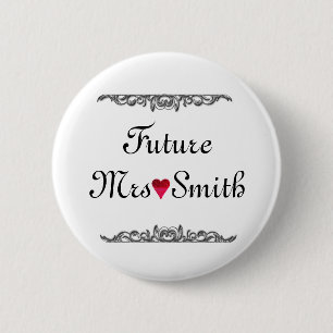 Gepersonaliseerd Floral Swirl Border Future Mrs. Ronde Button 5,7 Cm